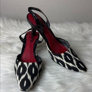 Coach and Four Black & White Patterned Slingback Mules